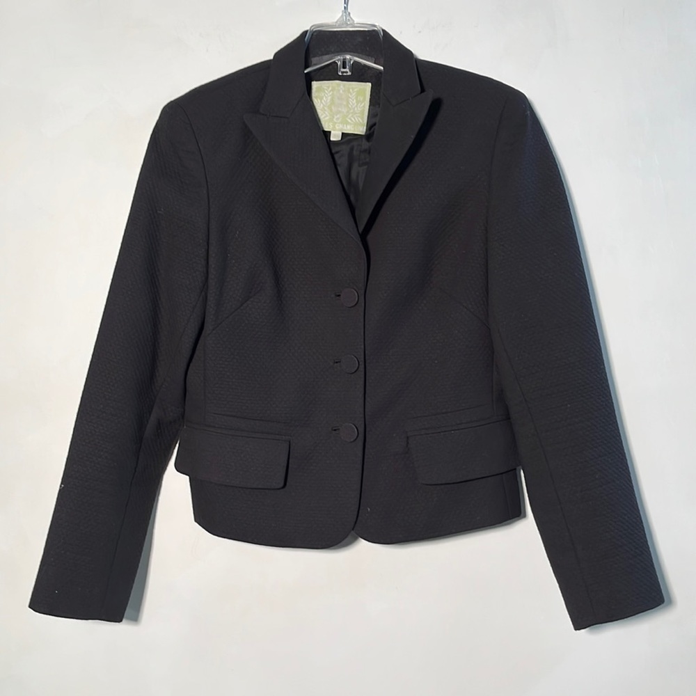 CHARLES CHANG-LIMA Fitted Diamond Textured Black Cotton Short Blazer SZ 12